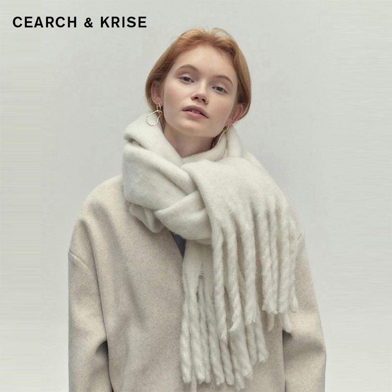 【生日礼物】官网小c&k围巾女冬季高级感围脖纯色学生白色大披肩女