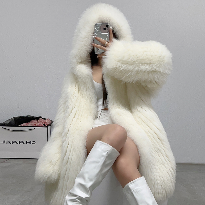 【幼奈】2025冬季新款大白熊加长款狐狸毛双面编织欧货皮草外套女