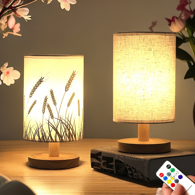 M实木布艺usb小台灯卧室床头灯书房民宿舍led小夜灯创意氛围灯