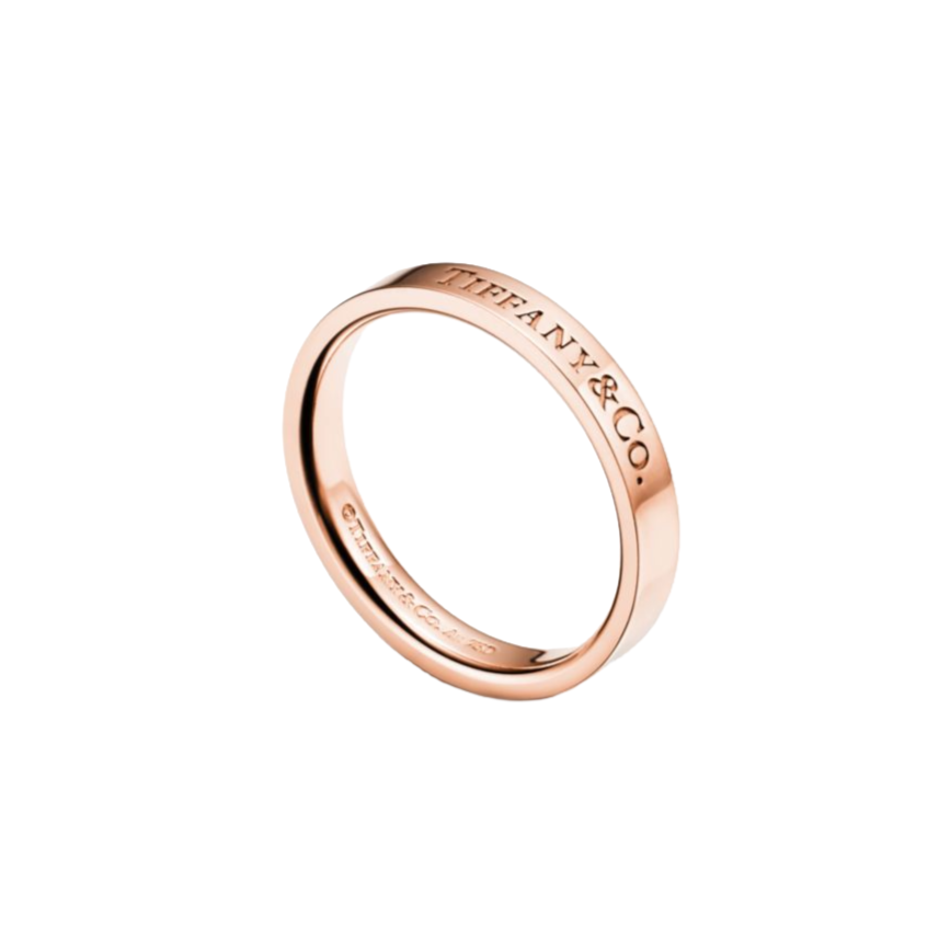 99新 Tiffany & Co./蒂芙尼   18k玫瑰金签名戒指 窄版