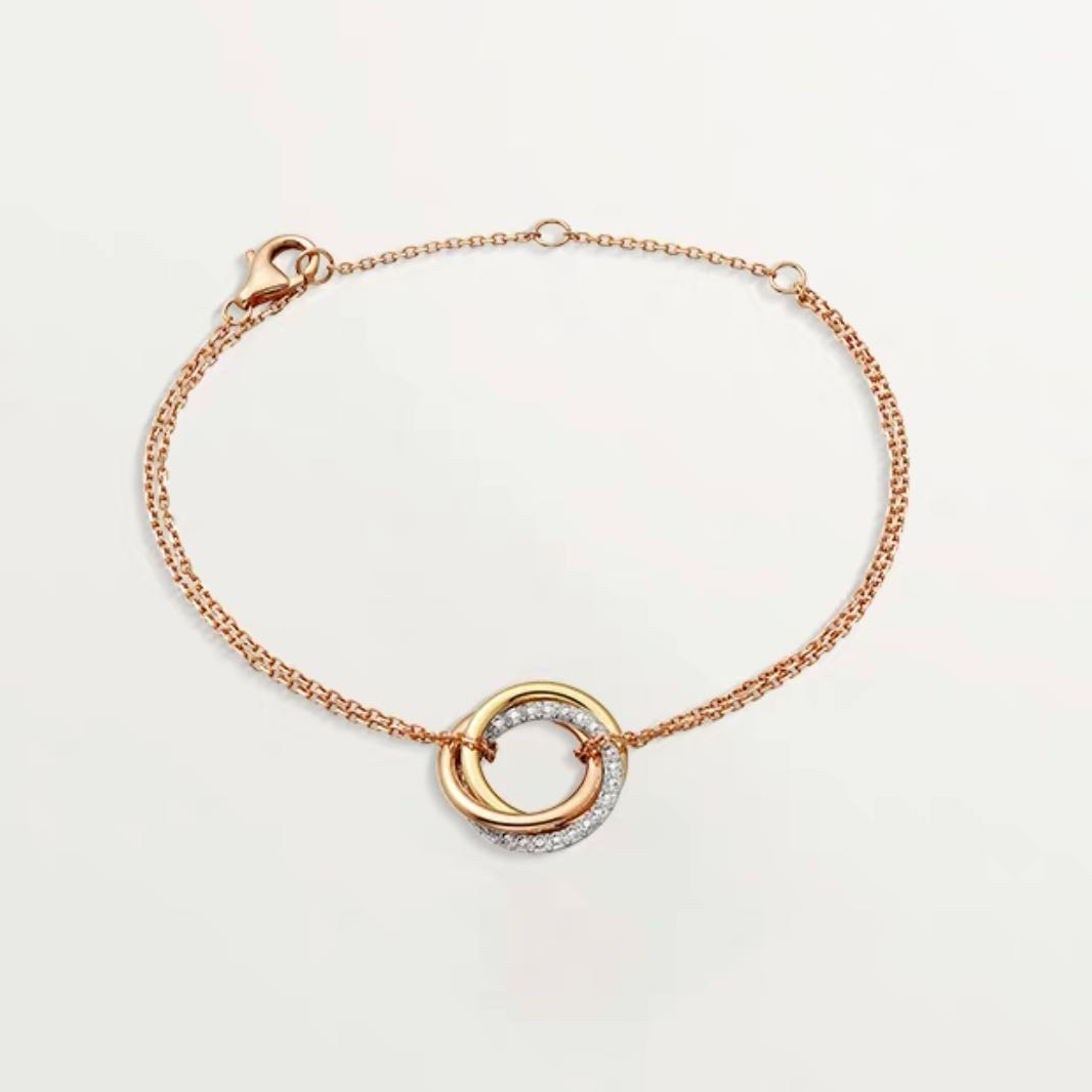 99新 Cartier/卡地亚  18k金三色金三环镶钻手链
