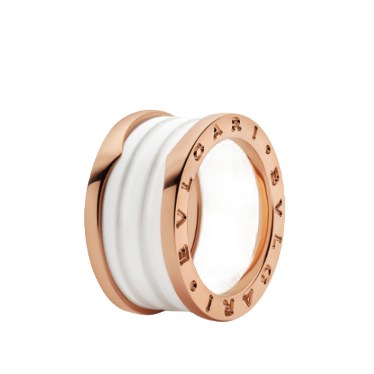 99新 BVLGARI/宝格丽  18k玫瑰金b-zero1白陶瓷四环戒指