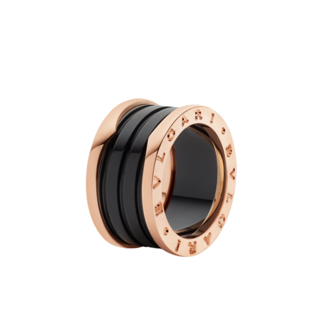 99新 BVLGARI/宝格丽  18k玫瑰金b-zero1黑陶瓷四环戒指