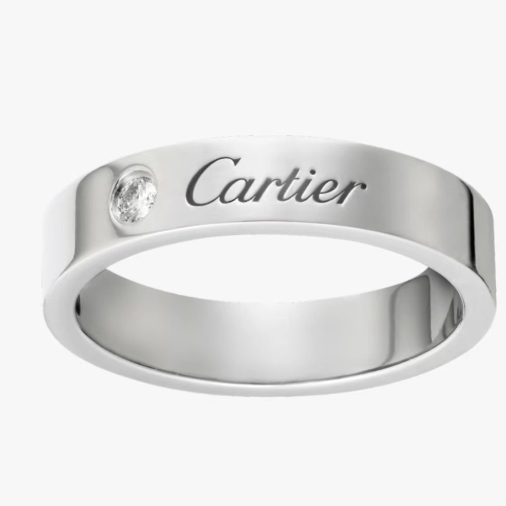 99新 Cartier/卡地亚  铂金 c系列 宽版 单钻 签名戒指
