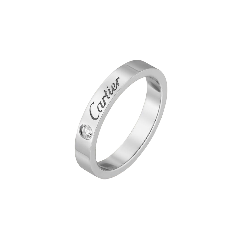 99新 Cartier/卡地亚  铂金c系列单钻签名戒指