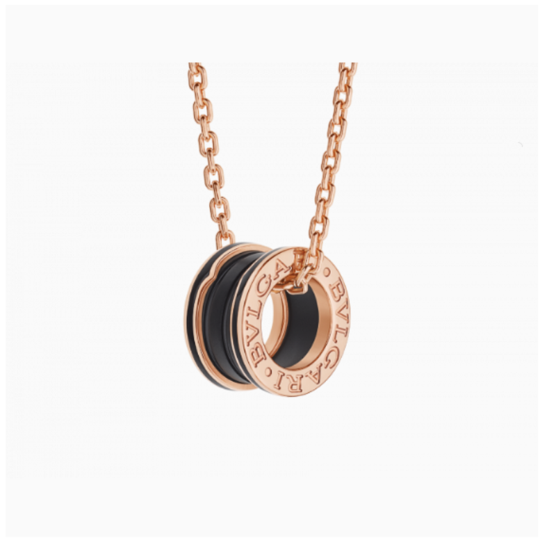99新 BVLGARI/宝格丽  18k玫瑰金b-zero1大号黑陶瓷项链
