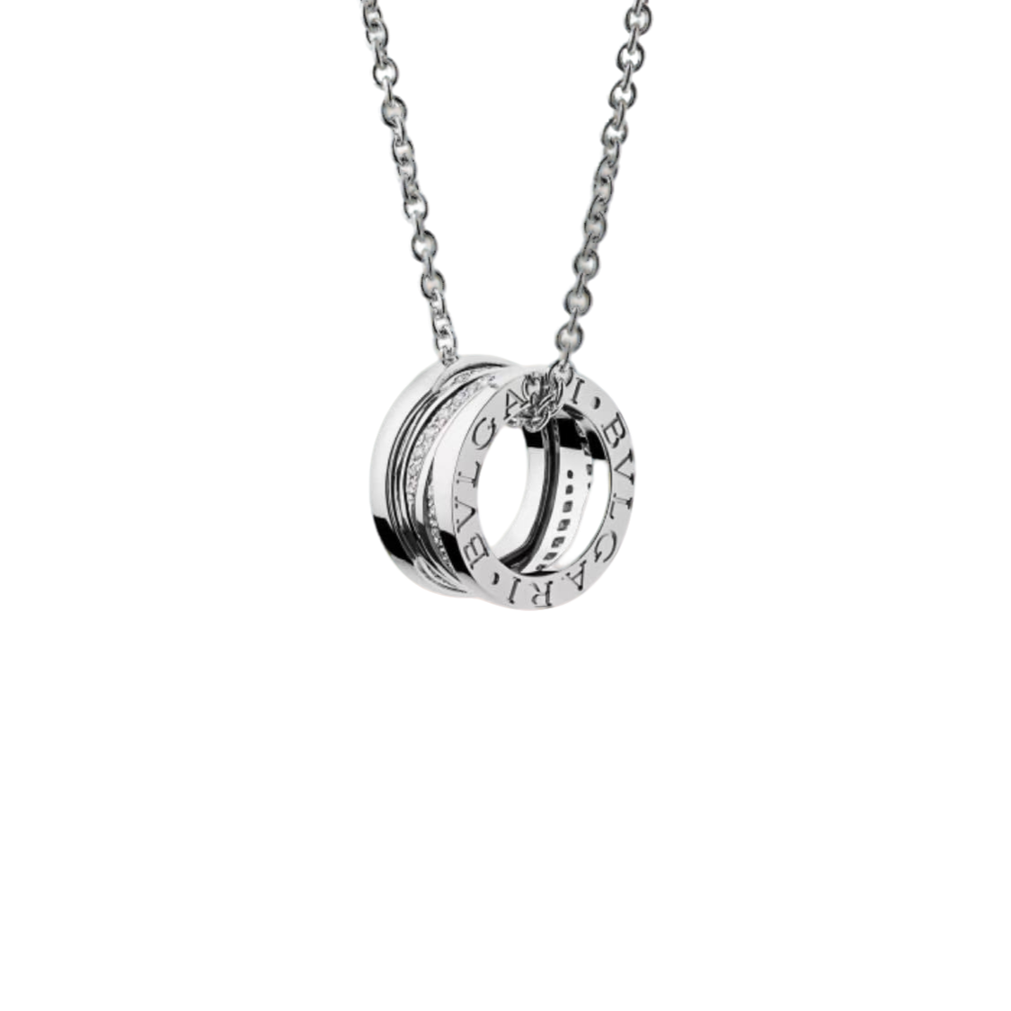 99新 BVLGARI/宝格丽 18k白金B-zero1弹簧内镶满钻项链/三扣