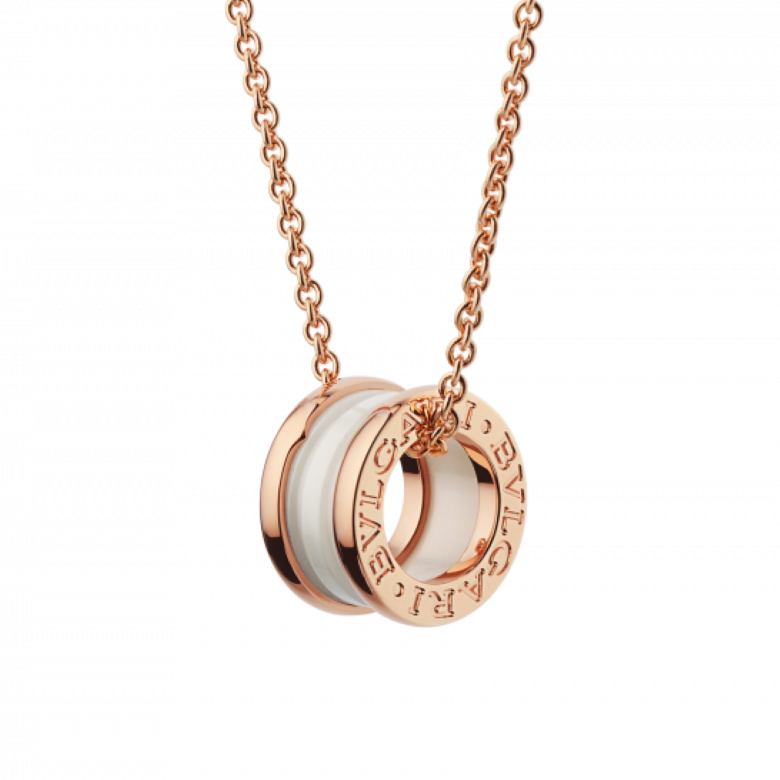 99新 BVLGARI/宝格丽 18k玫瑰金 b-zero1白陶瓷项链
