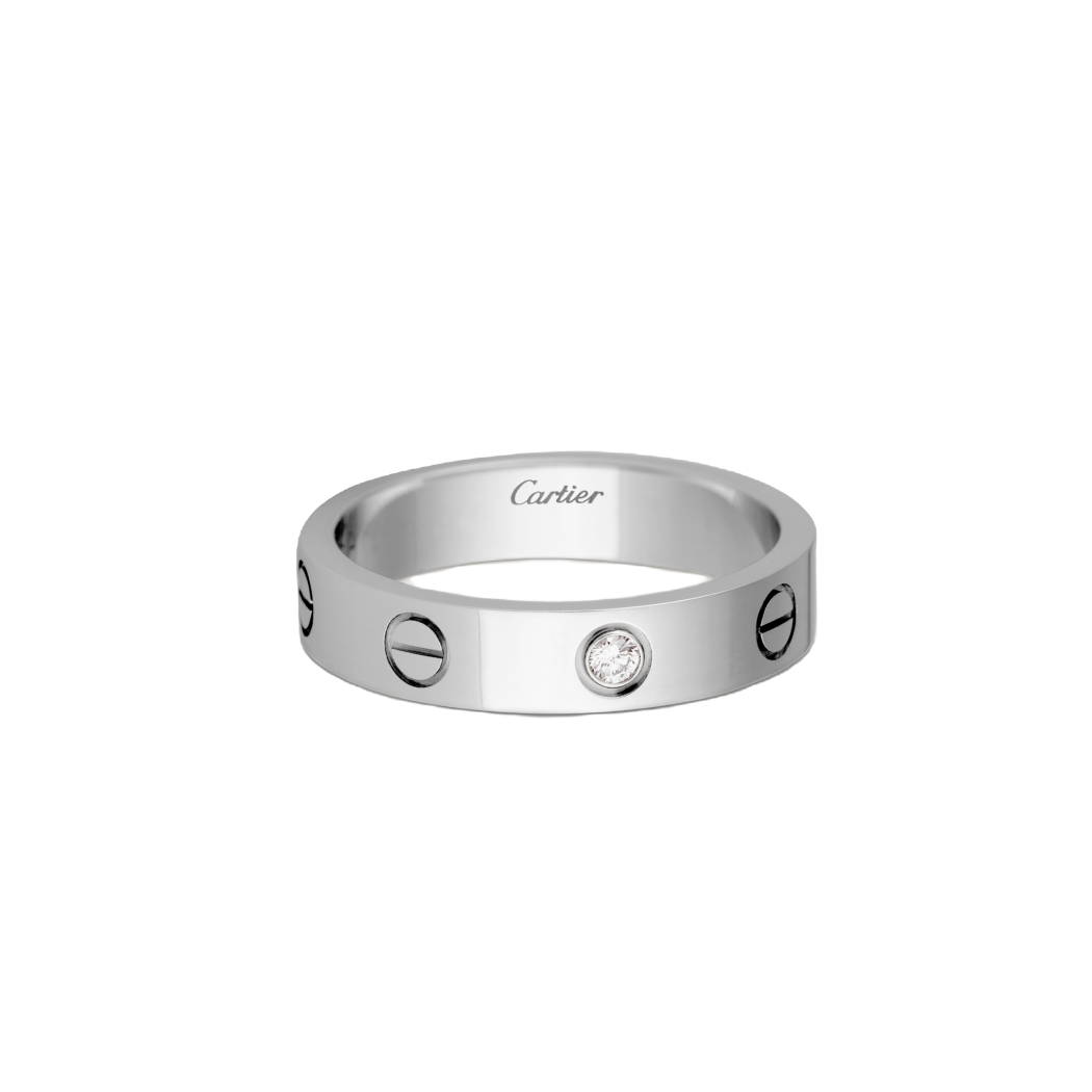 99新 Cartier/卡地亚   18k白金窄版单钻love戒指