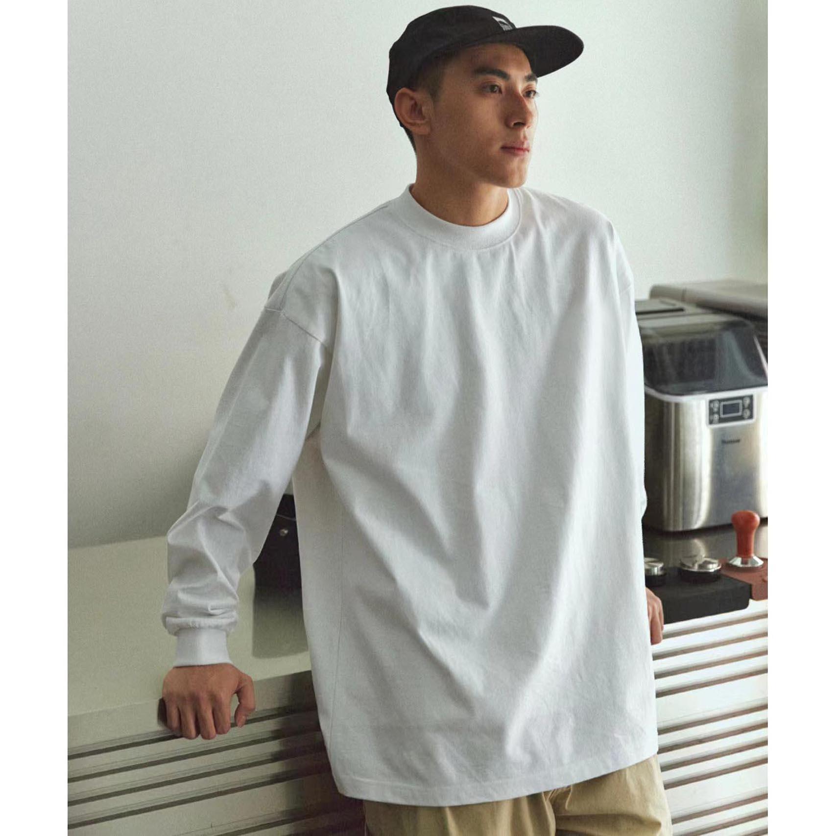 2023爆款白色260重磅长袖打底衫恤男秋季美式圆领内搭宽松男士sc