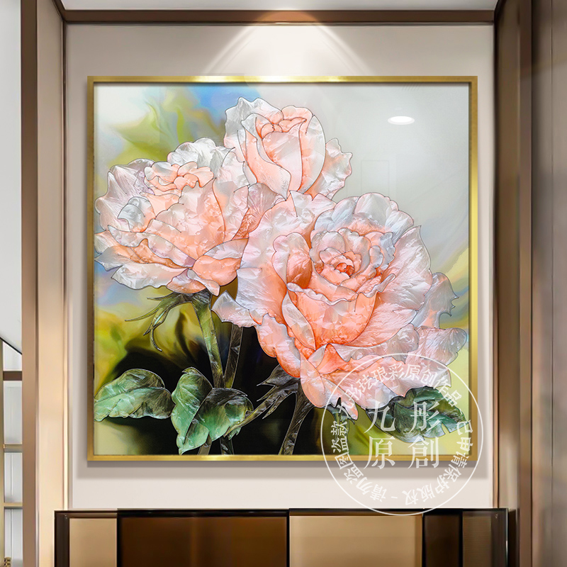 新中式高端珐琅彩装饰画书房卧室富贵客厅沙发背景墙画玫瑰物语