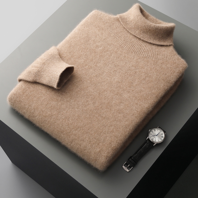 【一线成衣】高翻领纯色精纺羊毛衫男士宽松百搭长袖打底针织衫毛衣