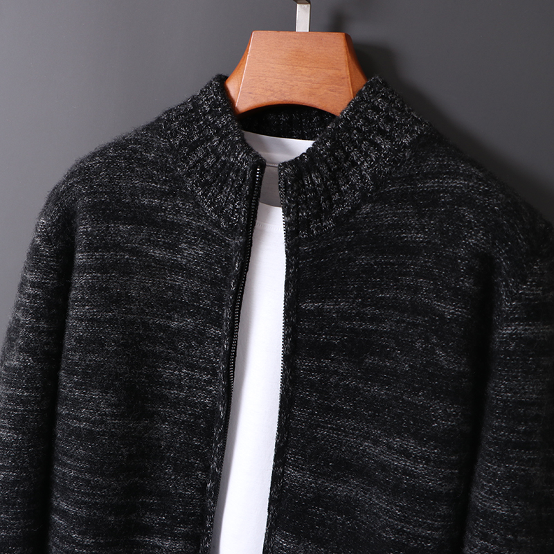 男女同款羊毛开衫拼色加厚长袖针织衫秋冬新款宽松加厚毛衣外套