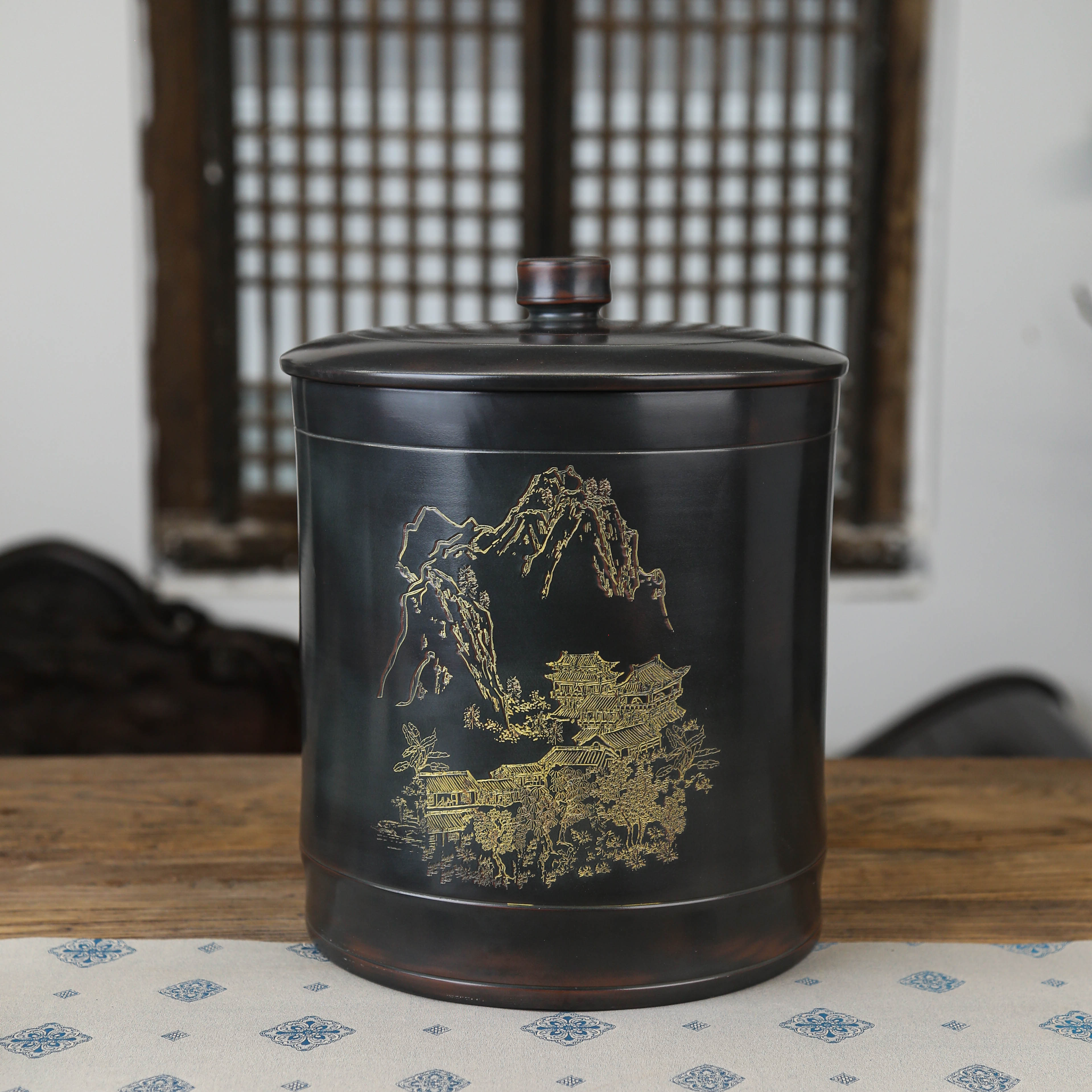 本陶手作钦州坭兴陶三斤装茶叶罐存茶罐醒茶罐357克茶饼茶砖茶沱