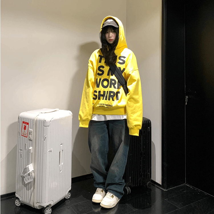 秋冬女美式复古潮ins高街字母印花慵懒风小众设计感连帽学生上衣 