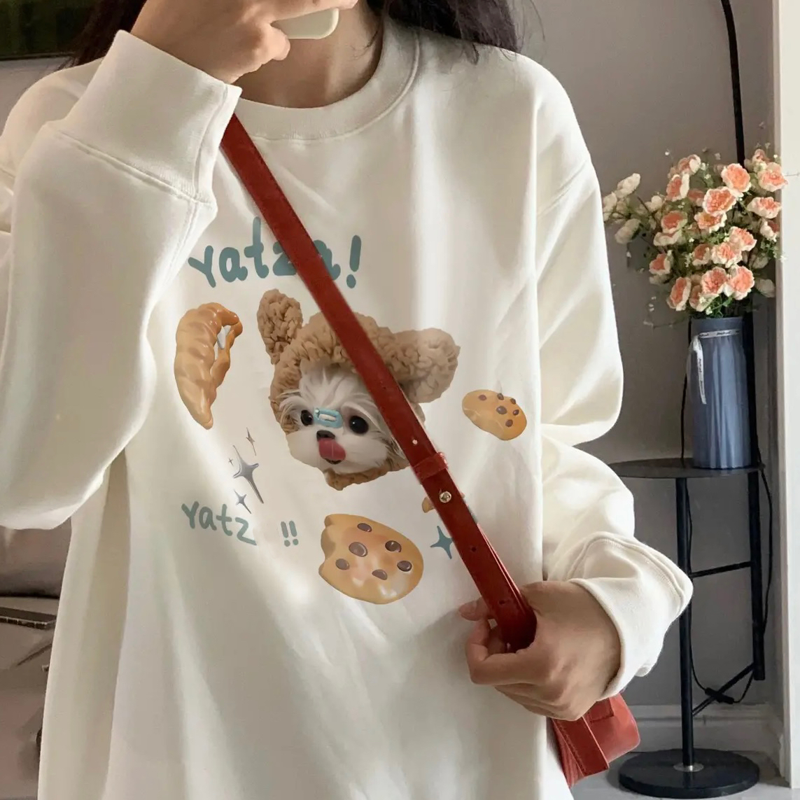 圆领卫衣秋冬慵懒风ins百搭潮流设计感卡通韩版宽松学生无帽上衣 