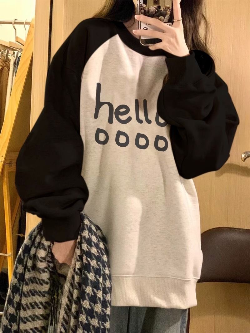 oversize美式复古卫衣男女同款圆领慵懒风春秋季欧美情侣潮牌外套