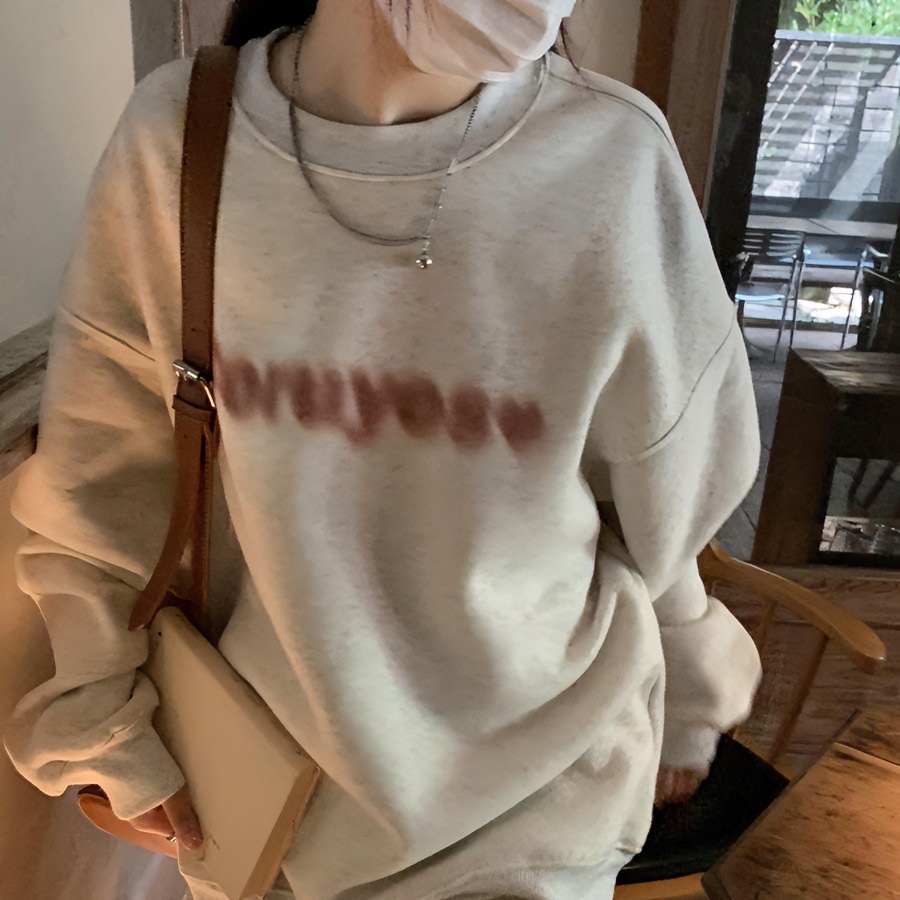 美式复古圆领卫衣幻影字母印花美拉德潮牌高街宽松百搭学生女上衣