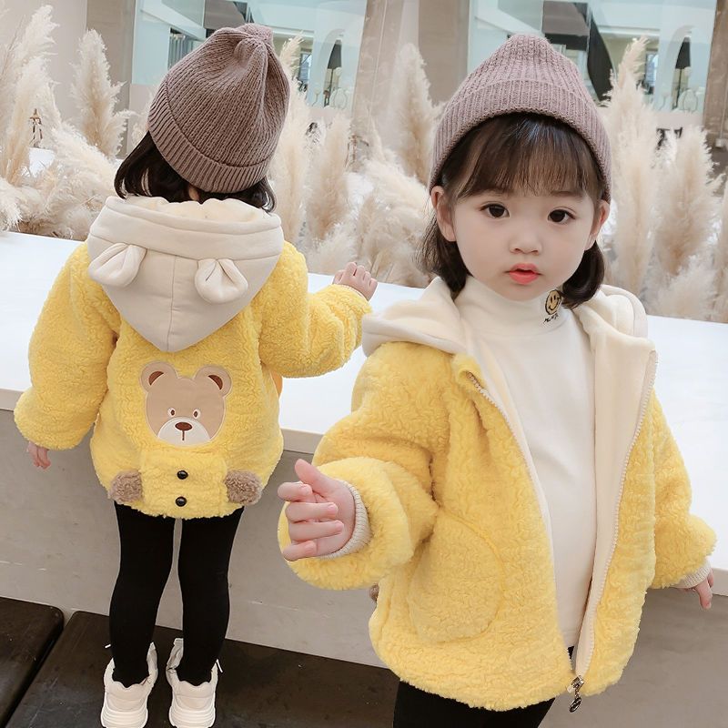 女童秋冬外套20222新款女宝宝加绒加厚麦穗绒儿童洋气冬季保暖衣