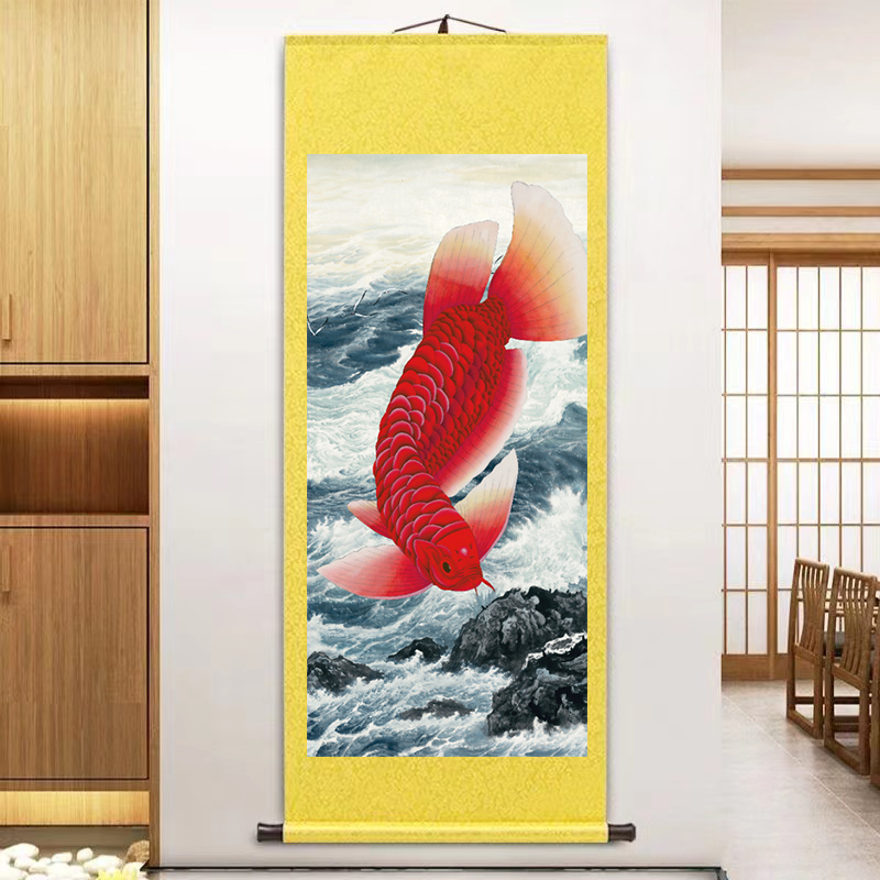 <鱼跃龙门>180*75国画金龙鱼 玄关 迎财 高档大气挂画