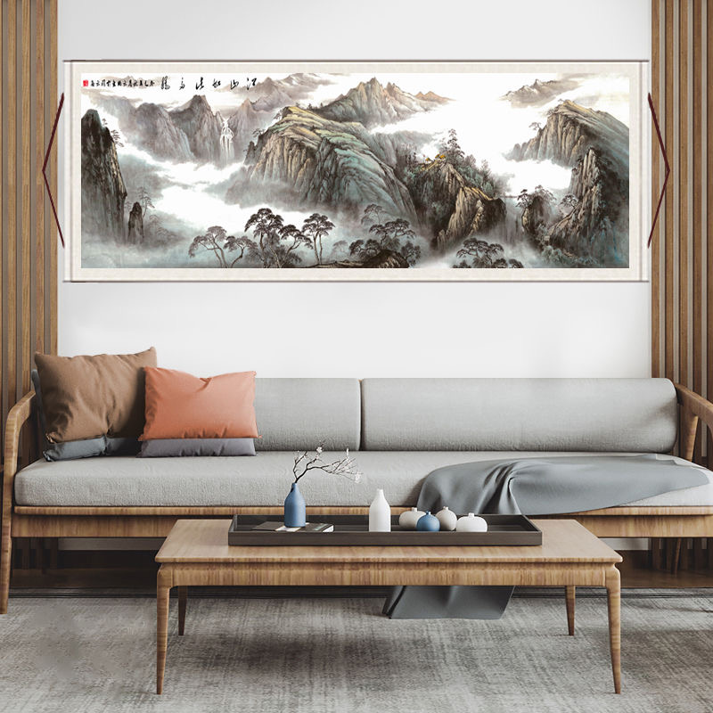 江山如此多娇国画山水客厅办公室茶室沙发背景墙装裱装饰挂画高档