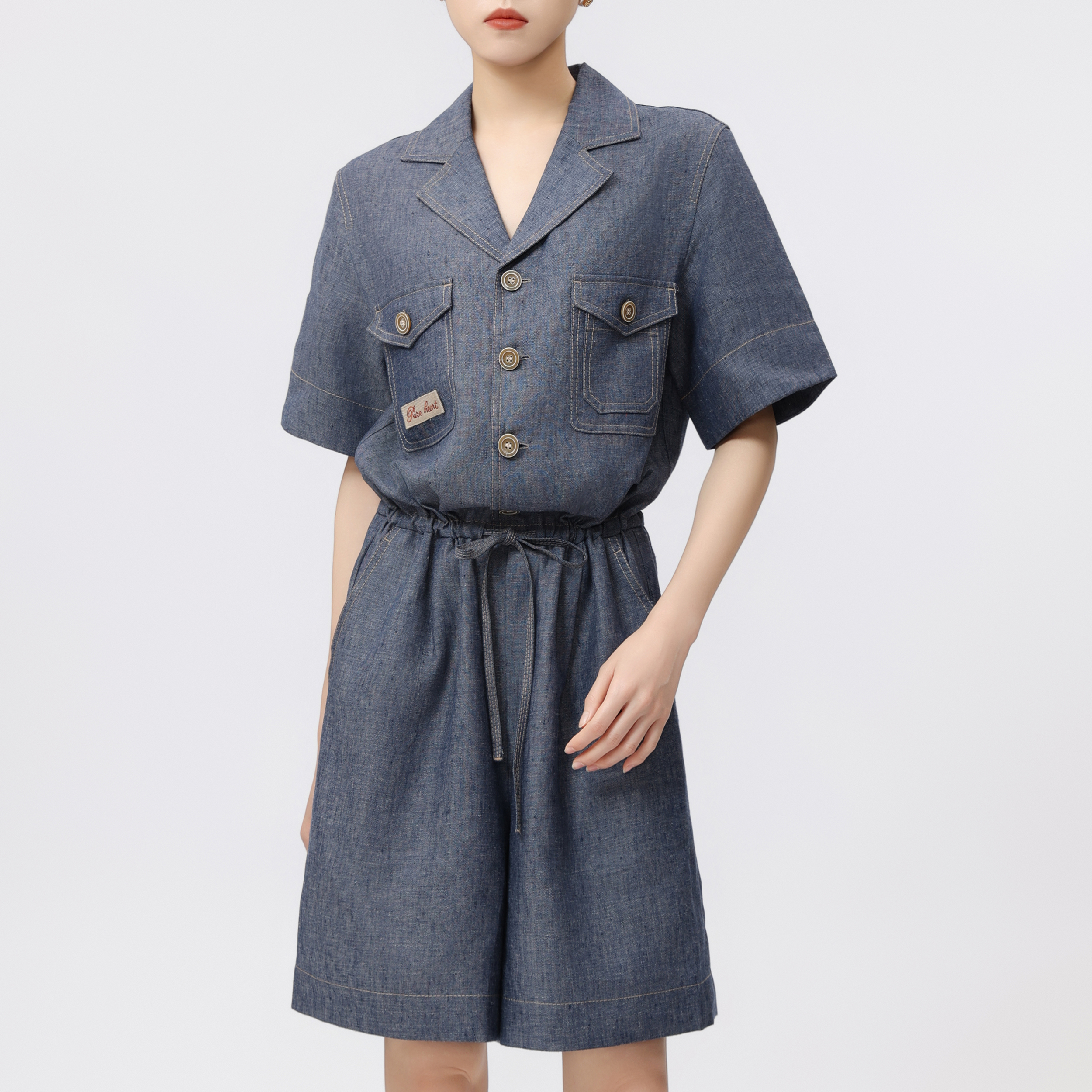 AMASS/阿玛施 春夏新款简约工装连体裤亚麻清爽时尚百搭5100445