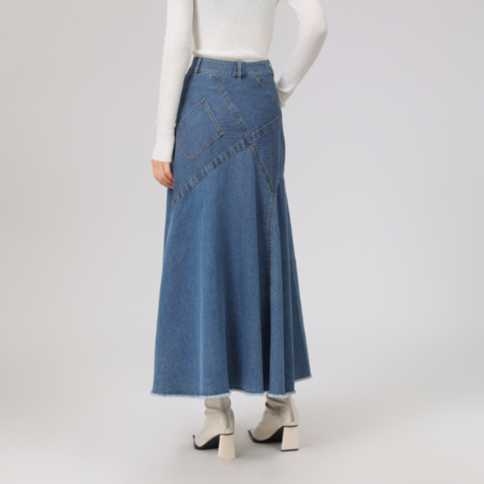 AMASS/阿玛施新款半身裙蓝色休闲包臀时尚中长款A字中腰裙5296432