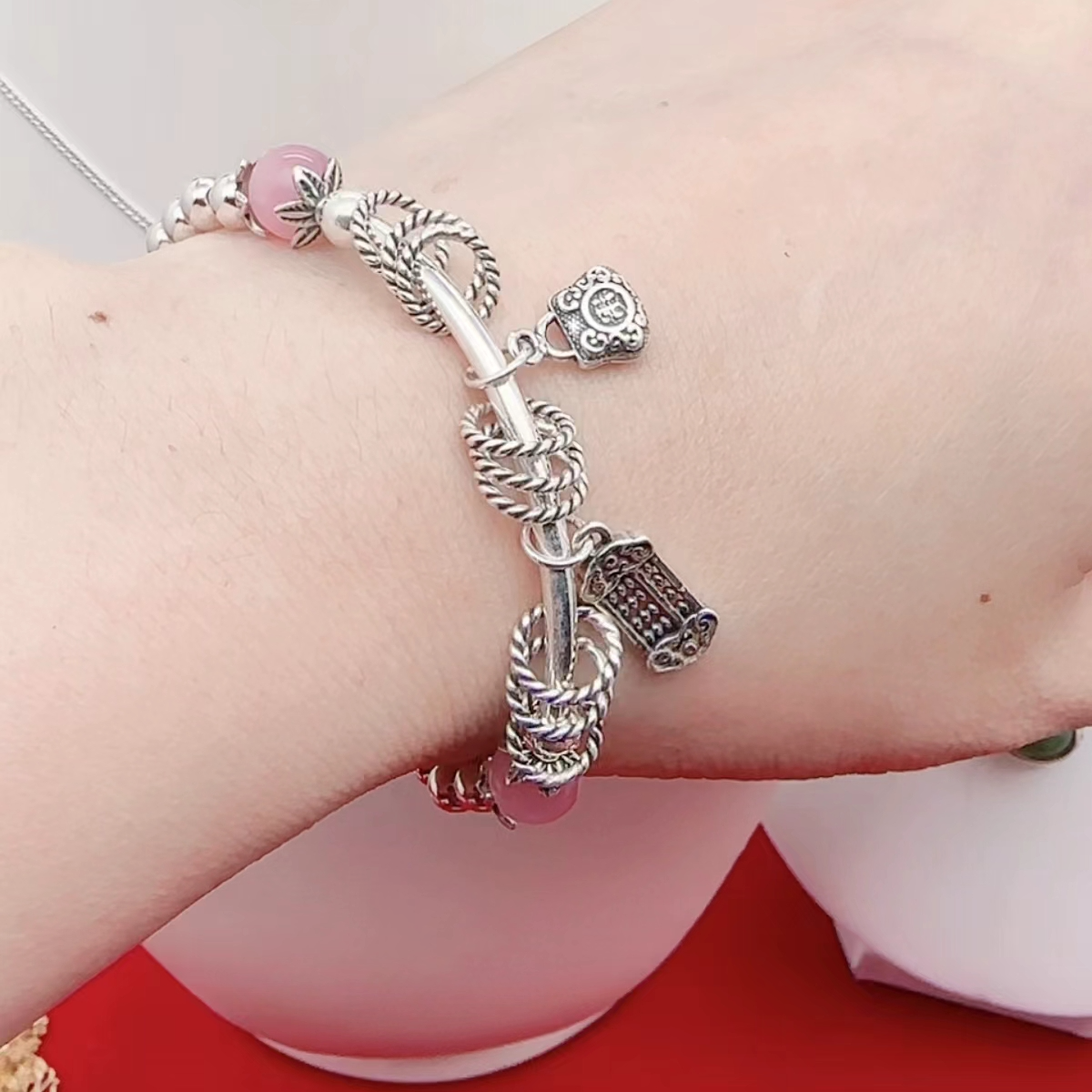 925银玻璃手链 【复古算盘钱袋手链】气质