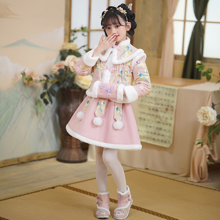 女儿童宝宝加绒加厚保暖秋冬季款中小儿童宝宝汉服拜年服套装冬款