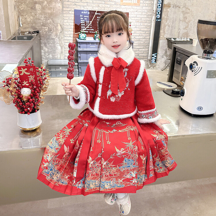 女儿童宝宝加绒加厚保暖秋冬季款中小儿童宝宝马面裙唐装年服唐装