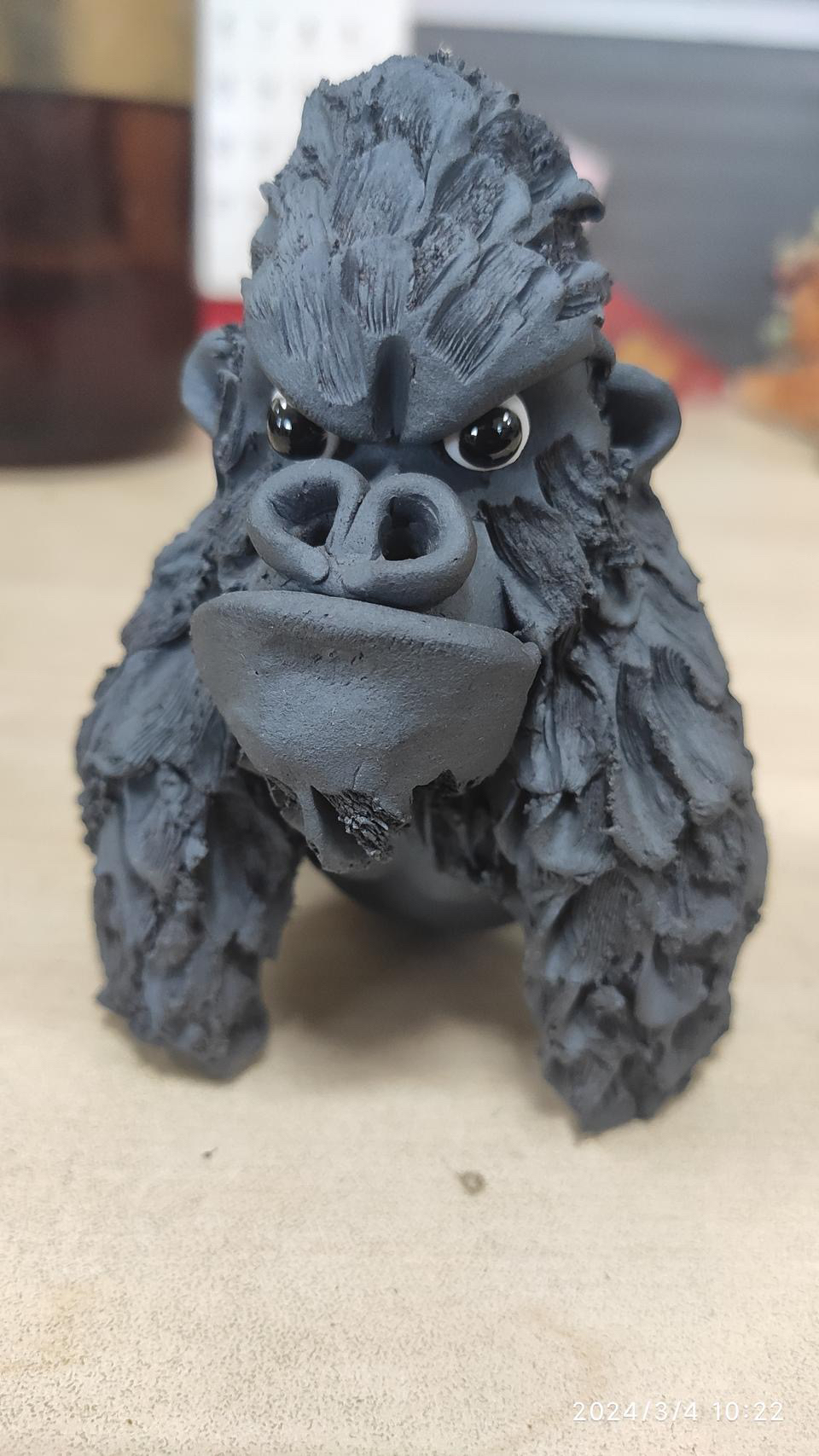 陶瓷黑色复古手工摆件猩猩香插盖置创意个性全手工精美雕刻