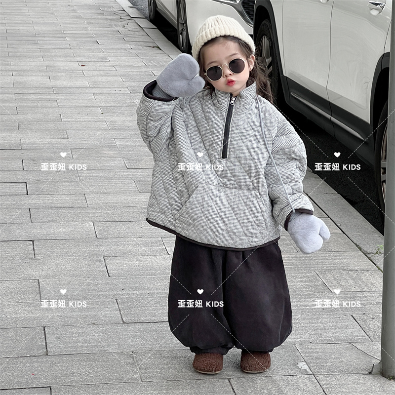【歪歪妞童装】8806儿童复古格子加绒加厚蚕丝棉棉袄日韩男女童棉服