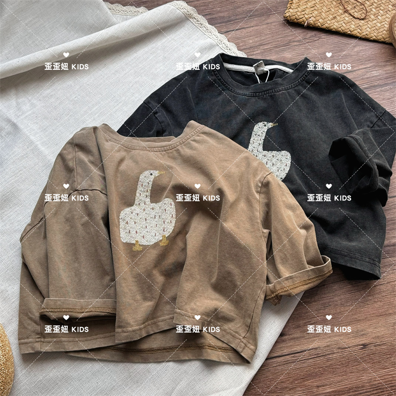 【歪歪妞童装】384儿童日系复古中性高级可爱卡通圆领长袖T恤男女童