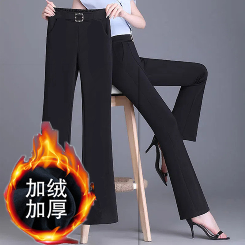 加绒加厚裤子女秋冬外穿加厚高腰中年女裤冬款一体绒大码显瘦裤子