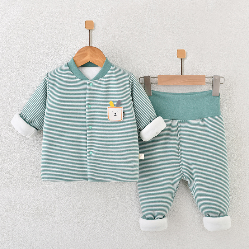 婴儿套装夹棉加厚秋冬季宝宝睡衣爬服新生儿衣服分体衣