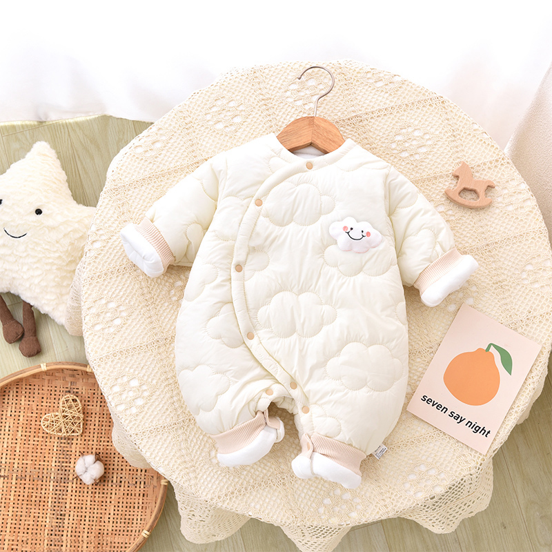 婴儿连体衣夹棉加厚棉衣新生幼儿爬服宝宝衣服秋冬装外出服