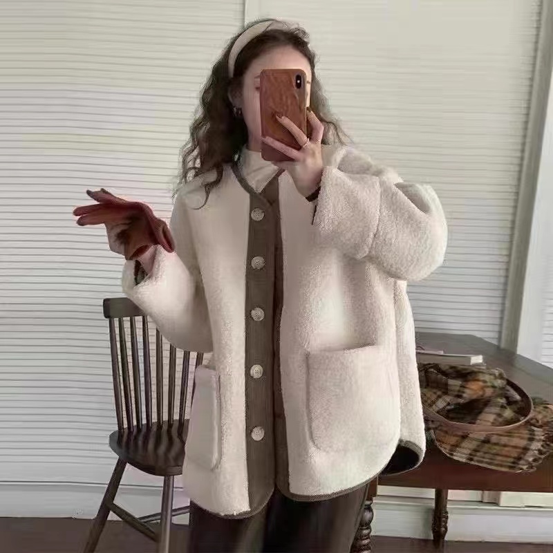 【直播专享价】韩版宽松百搭一体加绒加厚保暖颗粒绒毛毛外套女X102