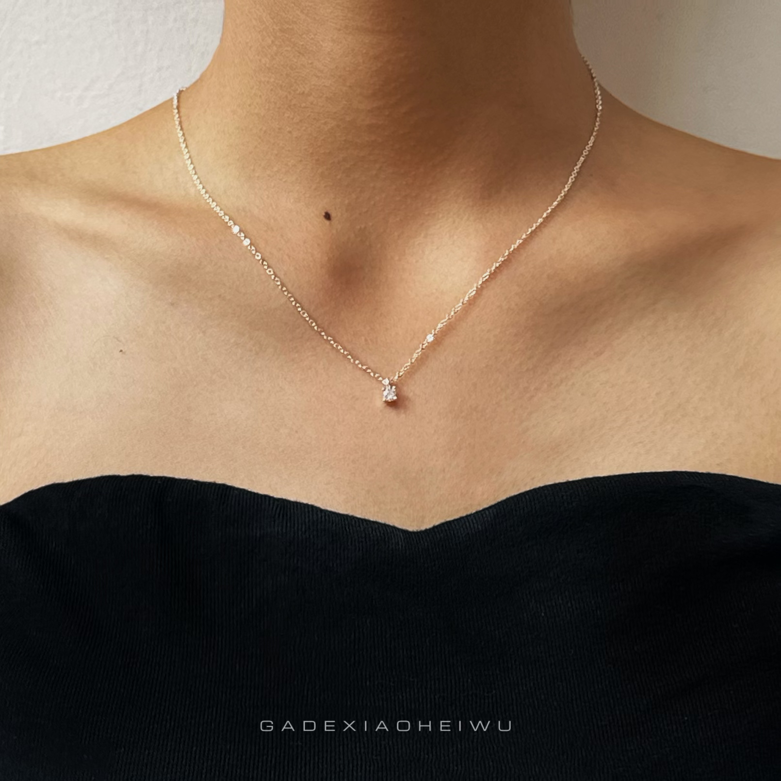 坠链均足银 呷的小黑屋足银项链足银990锆石项链小钻锁骨链百搭