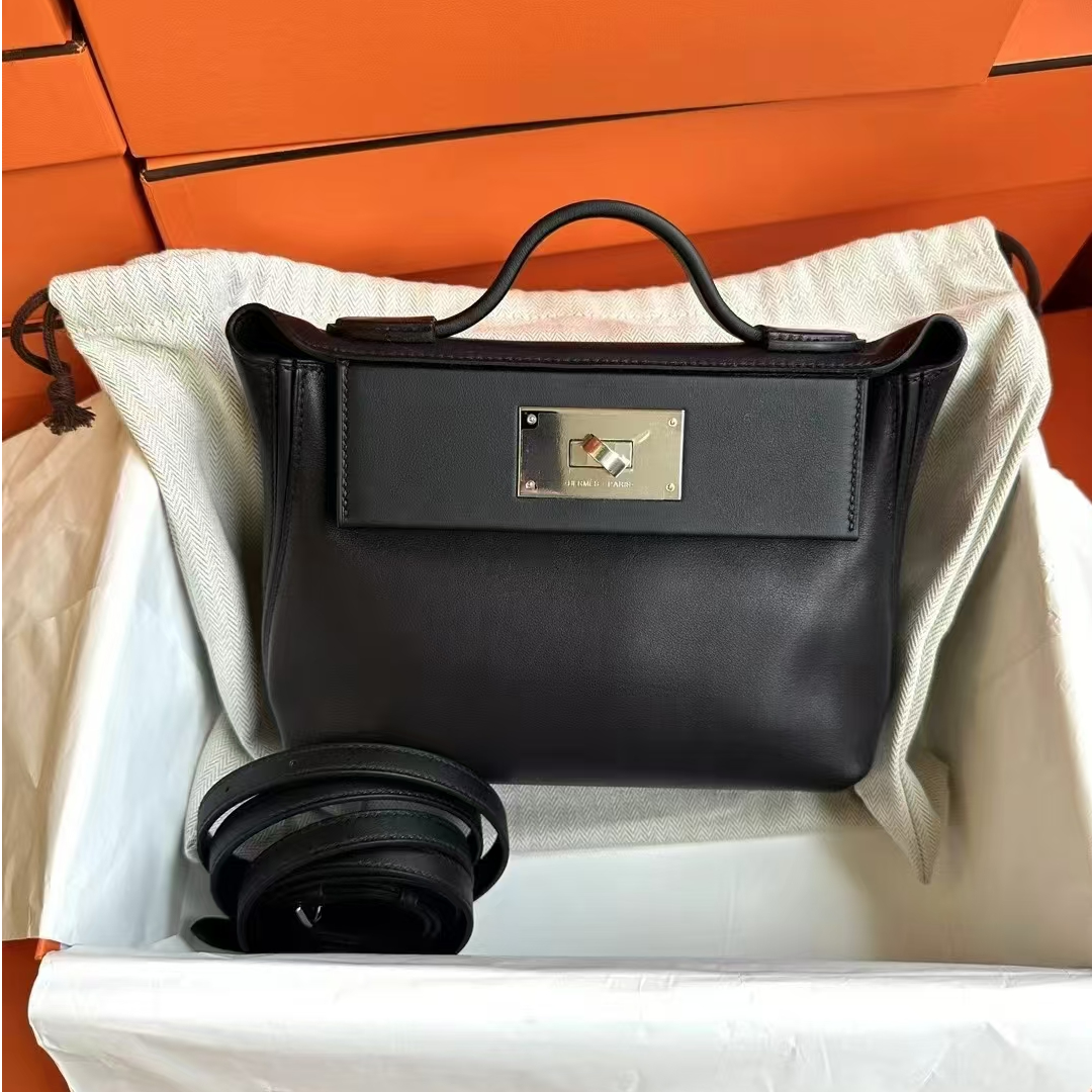 99新 Hermes/爱马仕 青奢荟/黑金2424迷你手提斜挎包/w刻/60848