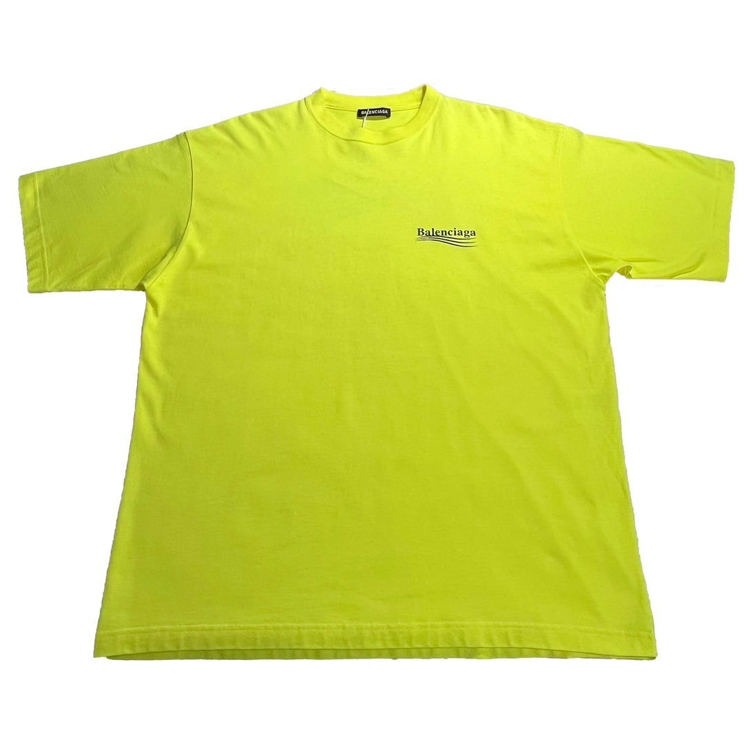 95新 Balenciaga/巴黎世家 青奢荟/复古宽松荧光黄短袖T恤//36780
