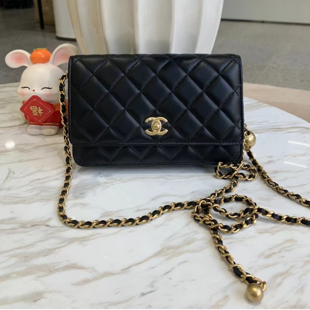 95新 Chanel/香奈儿 青奢荟/经典黑金金球woc链条包/90358