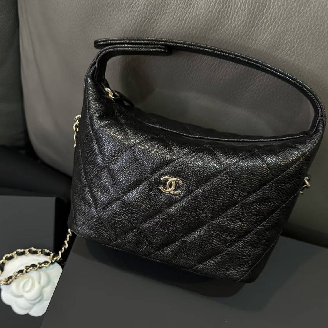 99新 Chanel/香奈儿 青奢荟/黑金25C饭盒斜挎包/74421