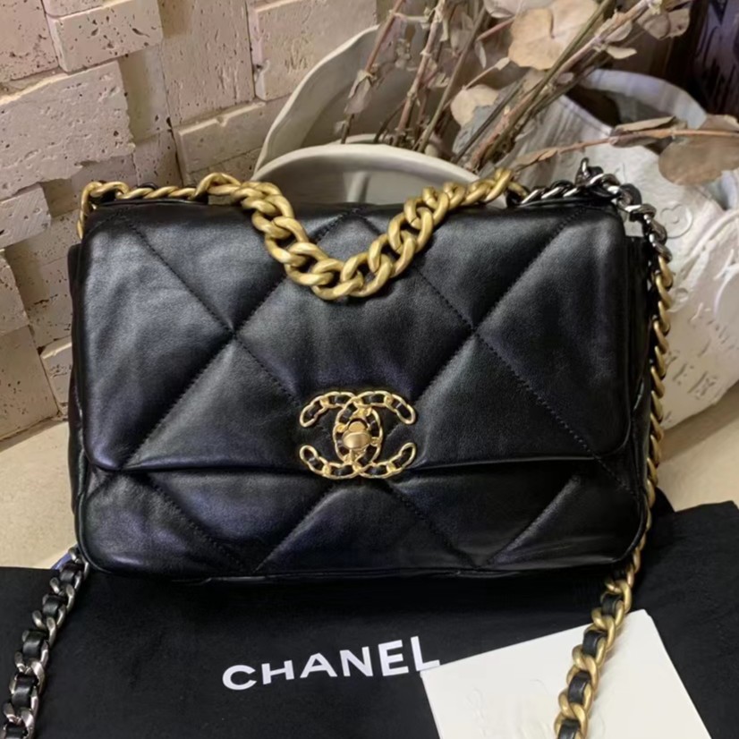 95新 Chanel/香奈儿 青奢荟/黑金19bag小号包/85319