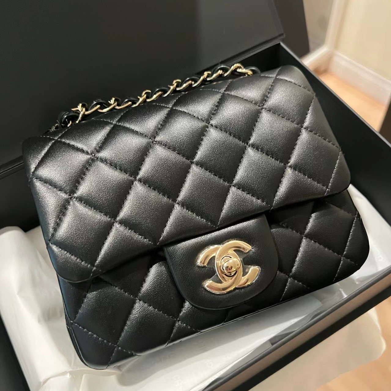 95新 Chanel/香奈儿 青奢荟/黑金方胖子斜挎包包/24年/75209