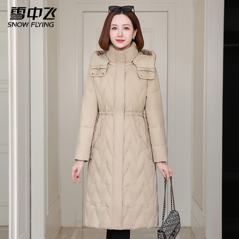 雪中飞羽绒服女长款2025冬季新款连帽加厚显瘦过膝妈妈款保暖外套