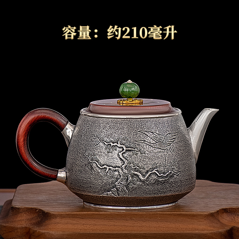 银器时代 银壶 纯银999泡茶壶松鹤延年家用功夫茶具纯手工银茶壶