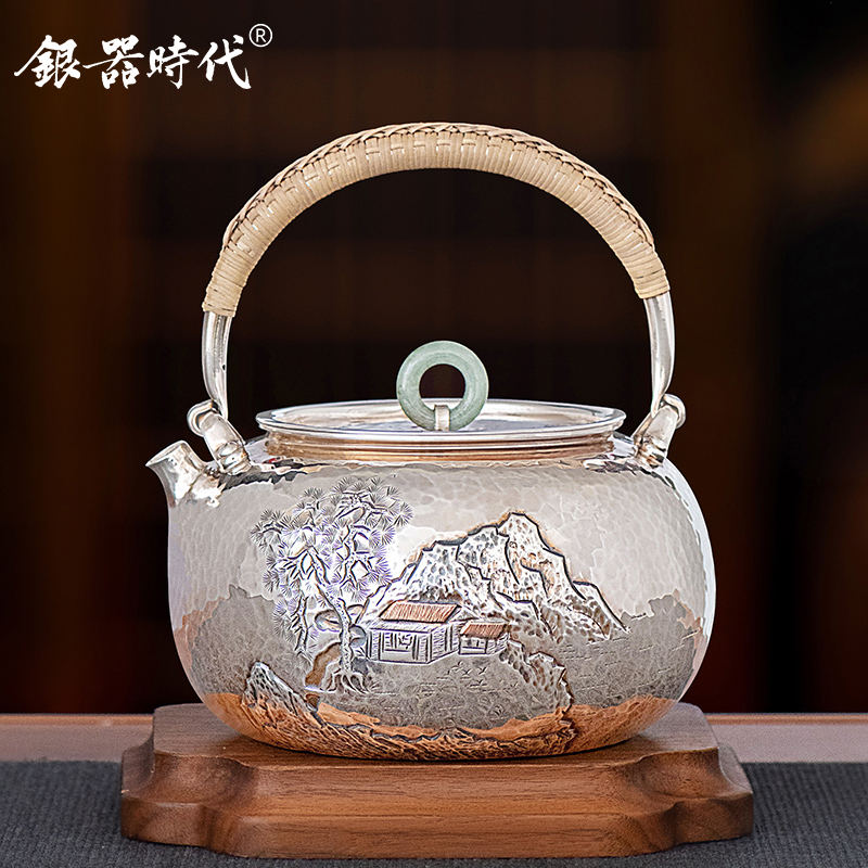 银器时代 足银999银壶一张打烧水壶纯手工錾刻茶壶煮水壶家用茶具