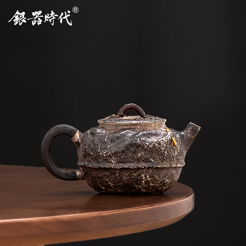 银器时代 足银复古银壶家用泡茶壶纯手工茶壶侘寂岩纹煮茶壶茶具