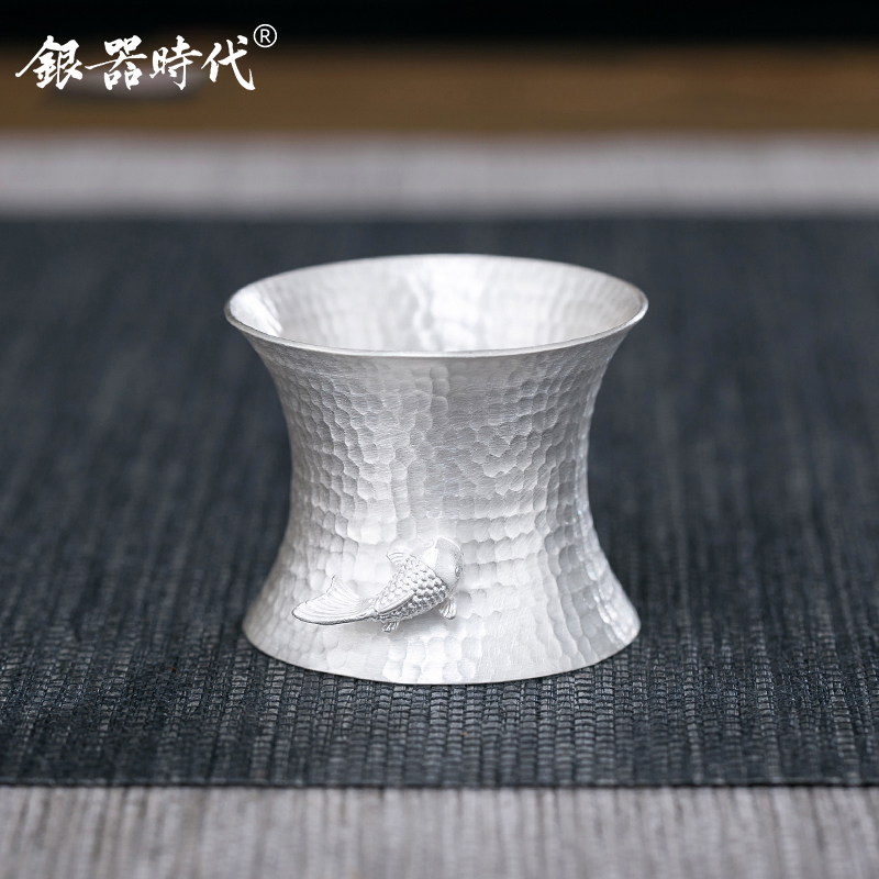 银器时代 足银茶托功夫茶具 配件纯手工锤纹银茶漏托架茶滤网底座