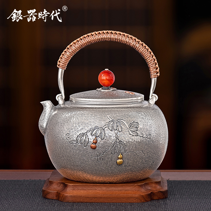 银器时代 银壶足银999烧水壶福禄双全葫芦煮水壶家用纯手工煮茶器